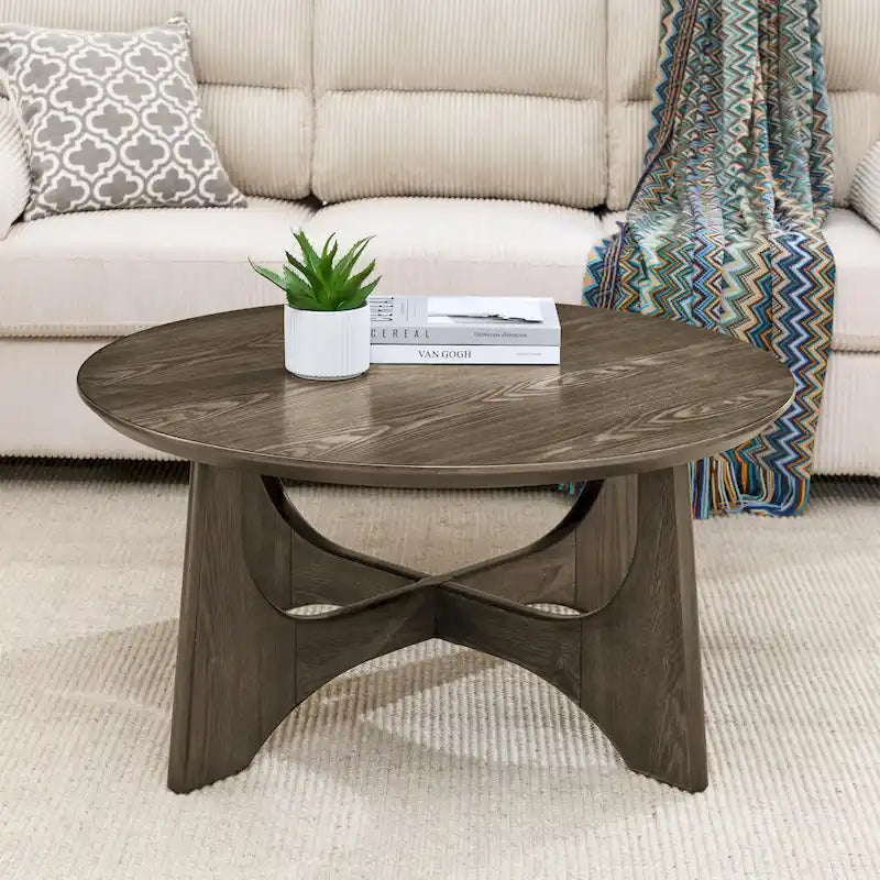 Table basse ronde en bois de 36 po pour salon