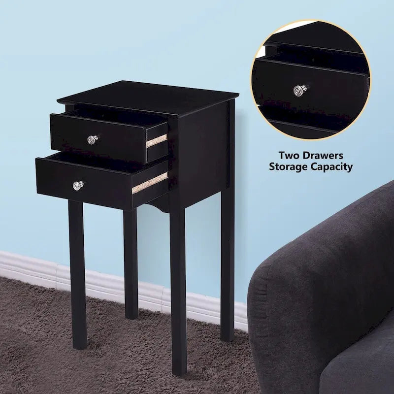 Table d'appoint avec 2 tiroirs - Noir