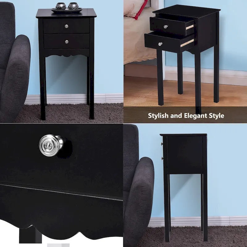 Table d'appoint avec 2 tiroirs - Noir