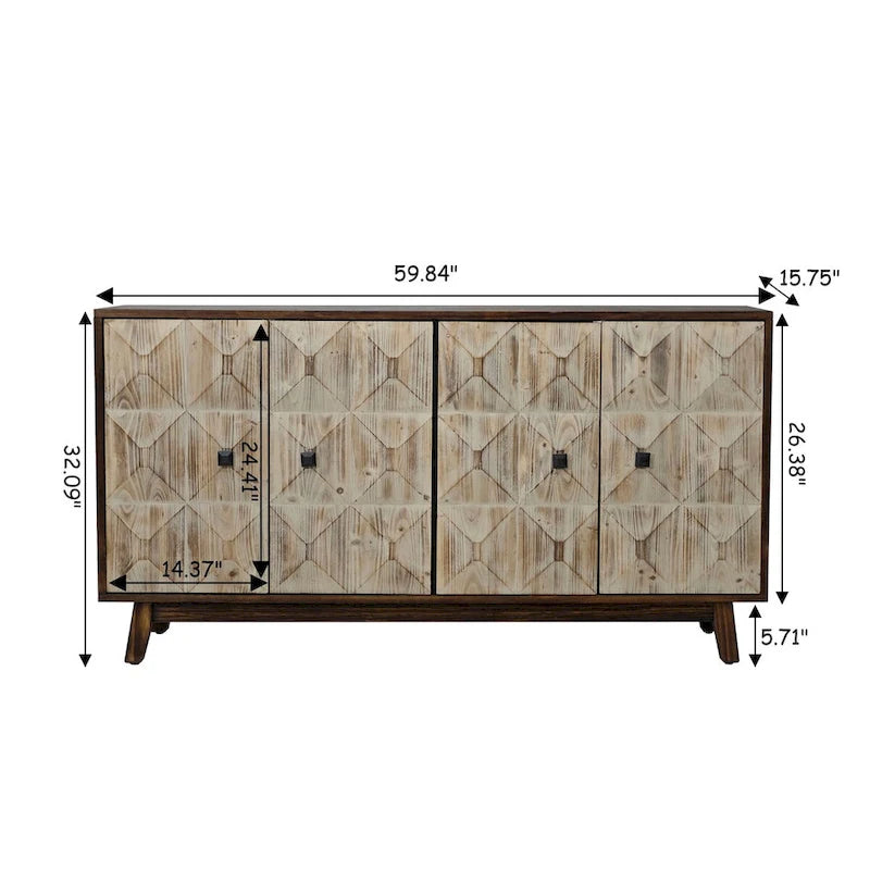 Buffet vintage à 4 portes de 59,84 po