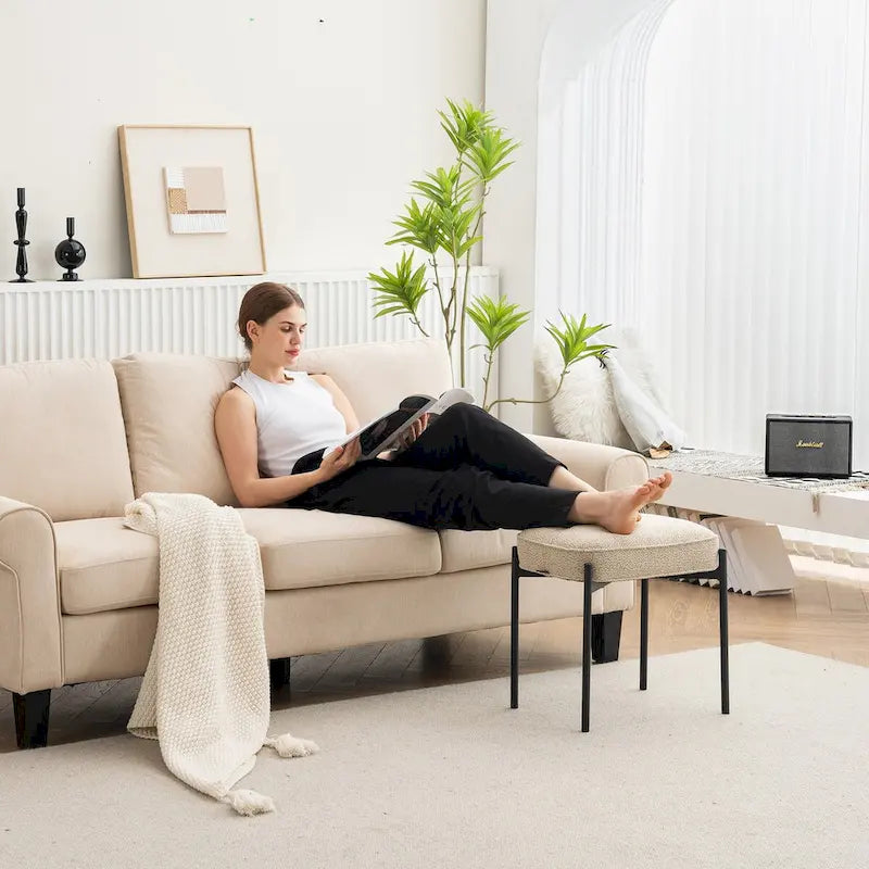 Repose-pieds rectangulaire simple en velours capitonné