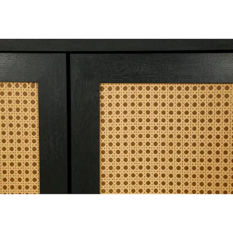 Buffet en rotin noir avec 4 portes et étagères réglables