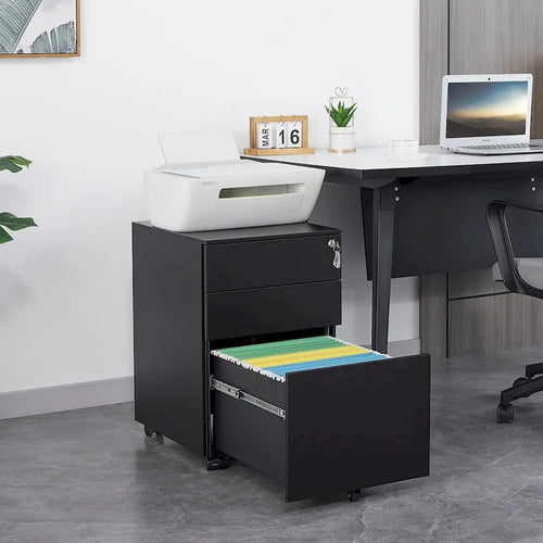Caisson de rangement mobile à 3 tiroirs avec serrure pour dossiers format légal/lettre/A4/F4, entièrement assemblé avec roulettes