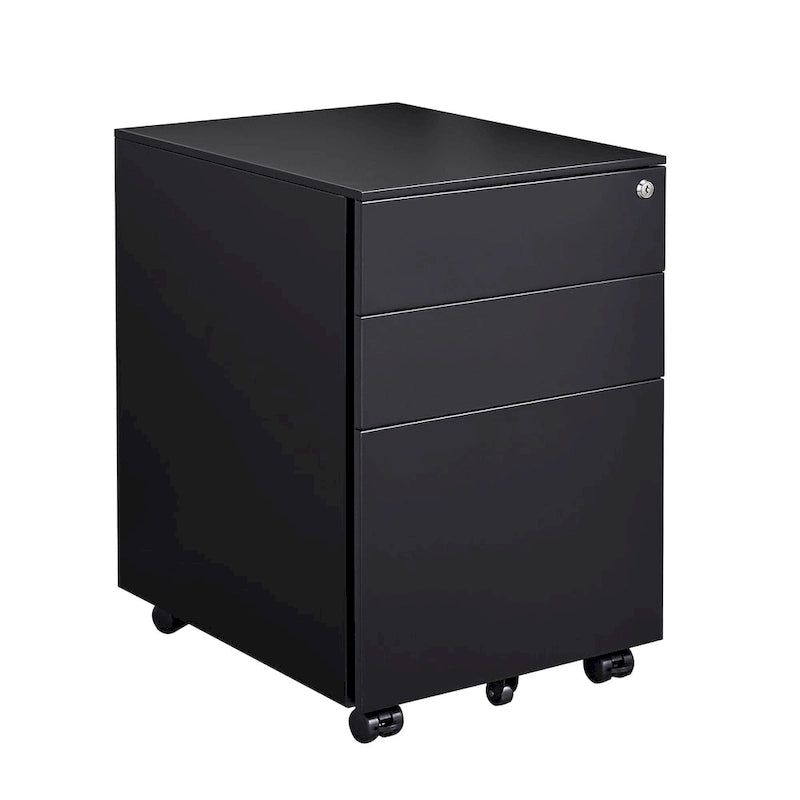 Caisson de rangement mobile à 3 tiroirs avec serrure pour dossiers format légal/lettre/A4/F4, entièrement assemblé avec roulettes
