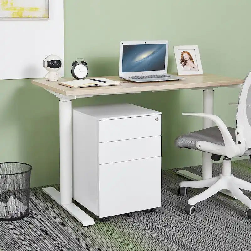 Caisson de rangement mobile à 3 tiroirs avec serrure pour dossiers format légal/lettre/A4/F4, entièrement assemblé avec roulettes