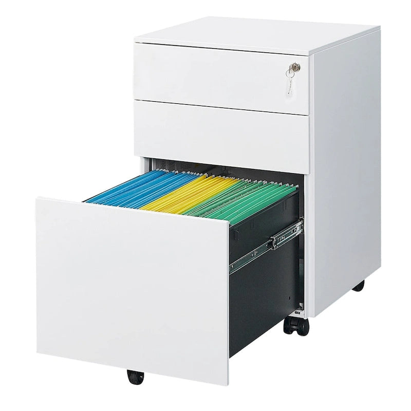 Caisson de rangement mobile à 3 tiroirs avec serrure pour dossiers format légal/lettre/A4/F4, entièrement assemblé avec roulettes