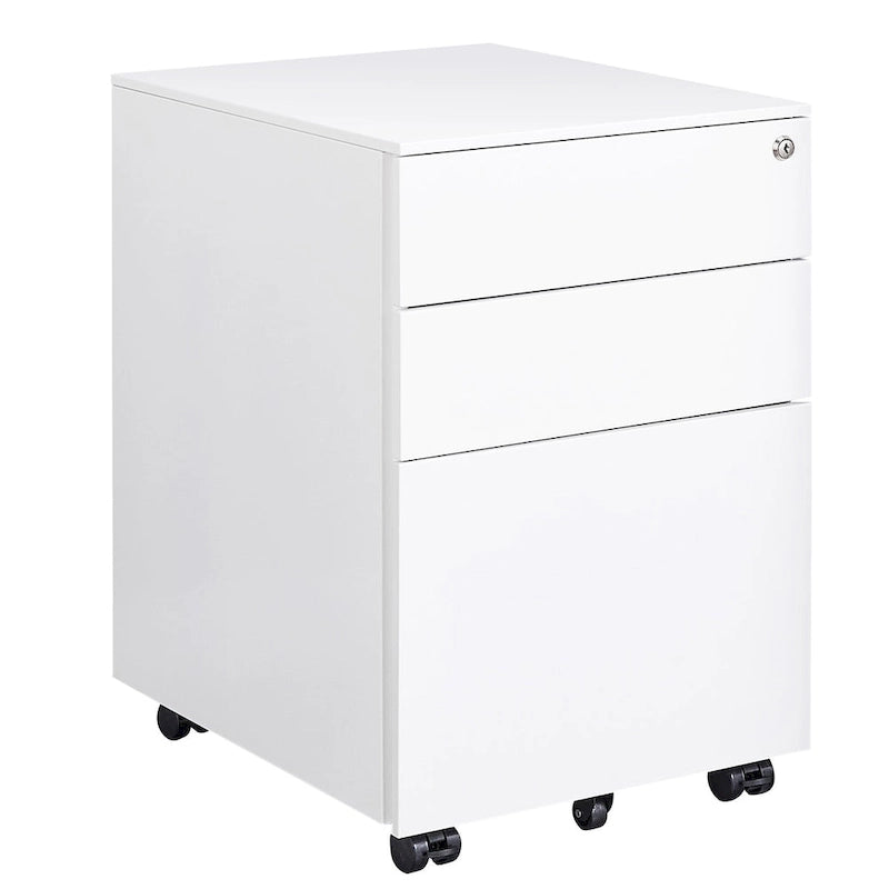 Caisson de rangement mobile à 3 tiroirs avec serrure pour dossiers format légal/lettre/A4/F4, entièrement assemblé avec roulettes